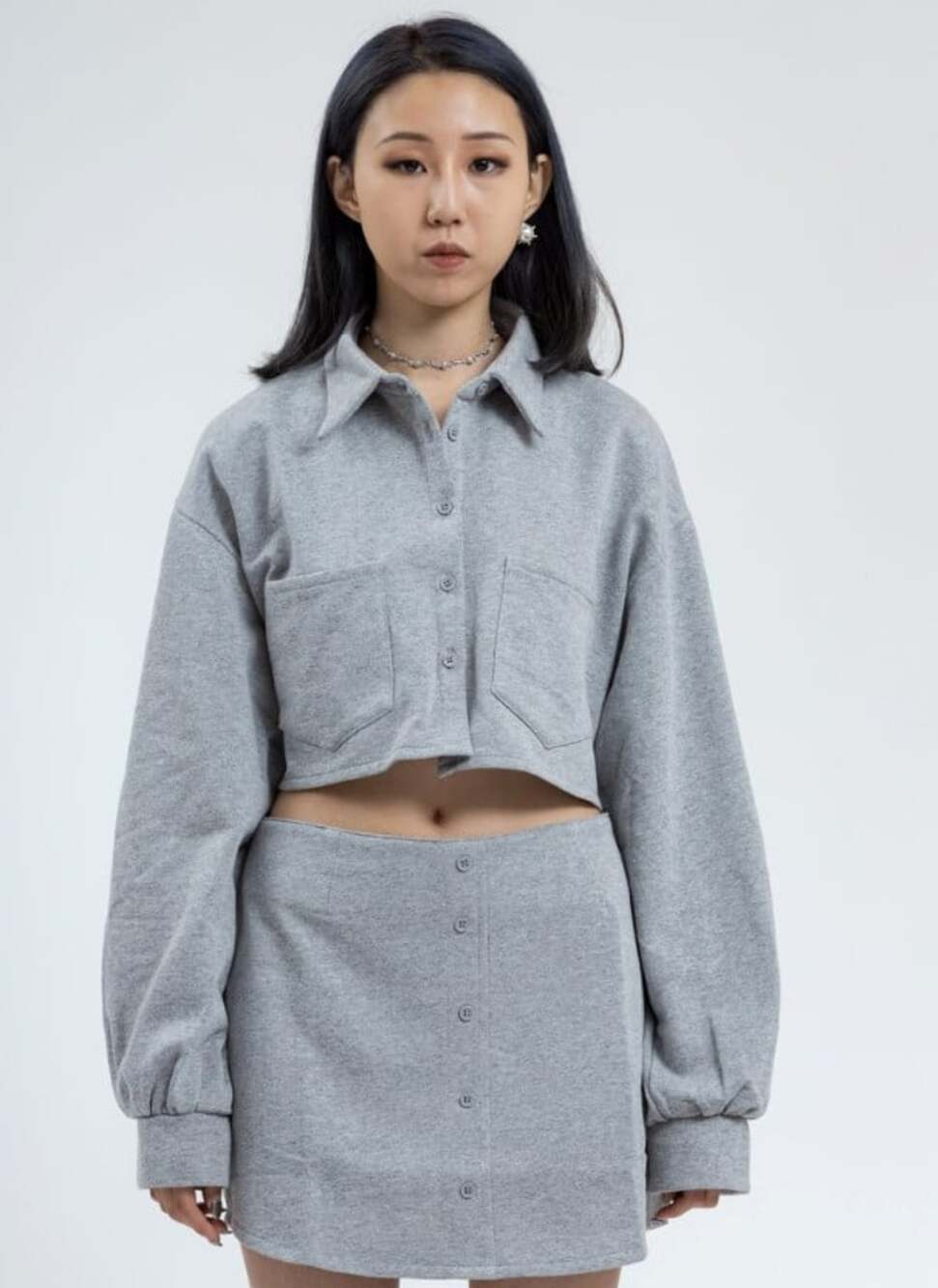 Danielle Guizio Fleece Cropped Button Down Top in Gray Size Medium